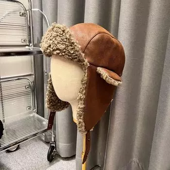 Ear protection, deerskin fabric, cold and windproof, fleece, Lei Feng hat, pilot hat, men s and women s winter thickened and warm M56-58cm чёрный