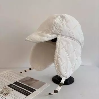 Ear protection waterproof and fleece plaid Lei Feng hat autumn and winter new trendy brand duck tongue ear cover cycling down cotton M56-58cm чёрный