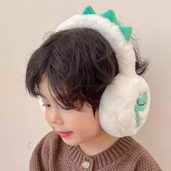 Ear Warmers Children Girls Foldable Earmuffs Women s Earmuffs Small with Soft Plush Cartoon Dinosaur Design Ear Warmers