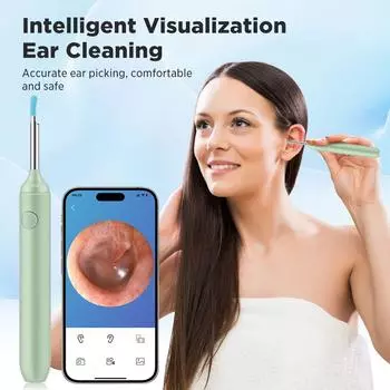 Ear Wax Removal Tool, Ear Cleaner with Ear Camera, Earwax Remover Picker with 6 Tips, Wireless Otoscope Smart Ear Cleaning Kit зелёный