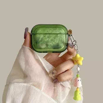 Earbuds Case 2 Generation Green 3 Generation Silicone Pro Minority Simple Cute Airpodspro Second Generation Drop-Resistant New Arrival Soft Case Bag Apple Airpods Pro Green Ghost + Star Ghost Pendant