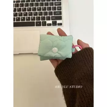 Earbuds Case Special-Interest Design Minimalist Cotton-Padded Jacket Drop-Resistant Earphone Bag Original Autumn and Winter Cotton-Padded Jack Apple Airpods 3 Heart Mint Green Headphone Bag