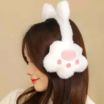 Earcap Cat Plush Earmuffs Anti-Wind Ear Warmers Fashion Cute Ear Cover Female белый