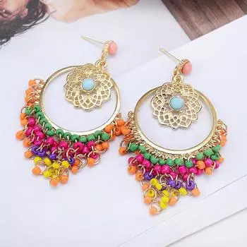Eardrop Drop Earrings Fashion Elegant Women Hollow Out Boho Style Dangle Earrings Colorful Beads разноцветный