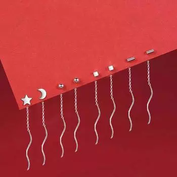 Earline Femininity Простые и маленькие серьги-гвоздики с отверстием для уха с цепочкой Ins Cold Wind silver