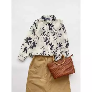 Early Autumn Ink Printed Shirt Ramie Shirt Versatile Chinese Thin Linen Women s Top M