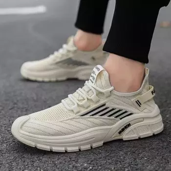 Early autumn new breathable mesh fly-woven casual shoes versatile fashion trend running men s shoes youth flat shoes 39 бежевый