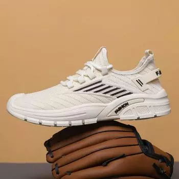 Early autumn new breathable mesh fly-woven casual shoes versatile fashion trend running men s shoes youth flat shoes 39 бежевый