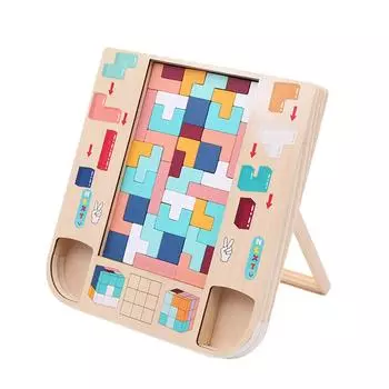 Early Education Puzzle Children S Puzzle Wooden Three-Dimensional Puzzle Toy Multi-Functional Tetris Building Block 30.5*30.5*4.4cm