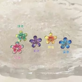 Early Spring Bi Color Gradient Delicate Flower Stud Earrings Women Cute Sweet Dopamine Ear Bone Stud Beautiful Earrings A pair of blue flower earrings -925 silver needles