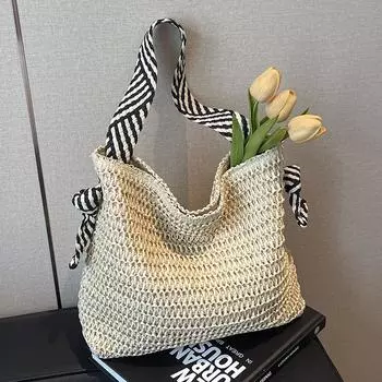 Early Spring Leisure and Vacation Style Tote Bag Fashionable and Versatile Large-capacity Single-shoulder Beach Bag хаки