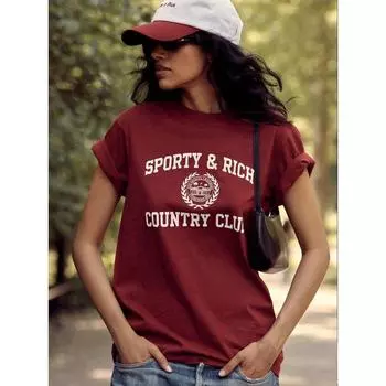 Early Spring Niche Style Letters Print Quality Sports Women s Sleeves T Color Royal Blue L