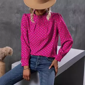 Женская рубашка премиум-класса с длинным рукавом и принтом для поездок на работу, ранняя весна S розовый