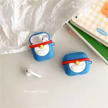 Earphone Case Applicable to Apple AirPods Pro2 Generation Neutral Bluetooth Earbuds Case Earphone Case 2/3/4 Generation Cute Silicone Protective Case AirPods Generation 1/2 Neutral Doraemon + Hook