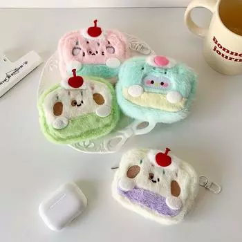 Earphone Case Dog Coin Purse Wallet Cherry Dog Cake Plush Dog Keychain Children Kids Toys зелёный