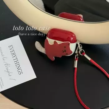 Earphone Sleeves Apple 2 Generation Bluetooth Earbuds Case New Arrival Airpods3 Generation Lanyard Airpods2 Drop-Resistant Protective Case Cartoon Apple AirPods 4 Shell + red lanyard