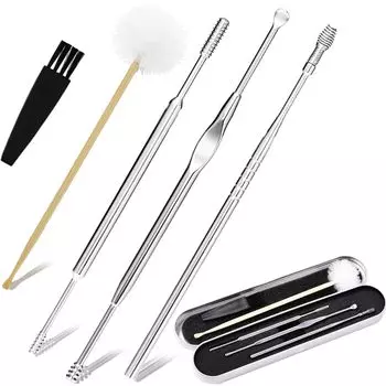 Earpick выбранный Earpick Изготовлен из нержавеющей стали, изготовлен из набора из 4 с 6 типами тщательно отобранных металлических винтовых ложек, катушек, специальный специальный чехол, красивый