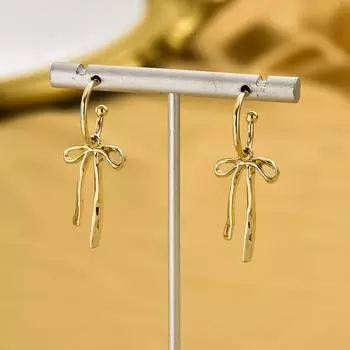 Earrings Bow Simplicity Temperament Tassel Golden Drop Earrings Creativity Handmade золотистый