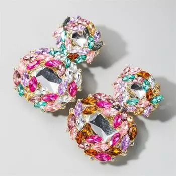 Серьги преувеличенные стеклянные дрели модные женские ушные капли персонализированные формы сплав геометрические 6.5*4.5cm белый