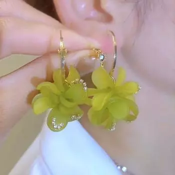 Earrings Immortal Fashion High-Grade Earrings Women Green Sweet Petal Earrings All-Match Temperament Fashionable Design Earrings Default
