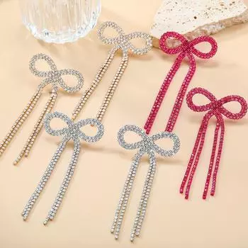 Earrings Super Flash Claw Chain Bow Tassel - Bridal Cross-Border European/American Jewelry серебряный