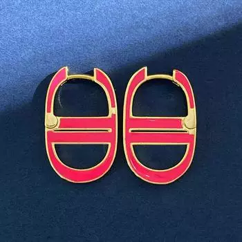 Earrings Women S Premium Sense Cd Alphabet Pig Nose Plain Ring Earrings Metal Design Sense Dripping Oil Retro Earrings