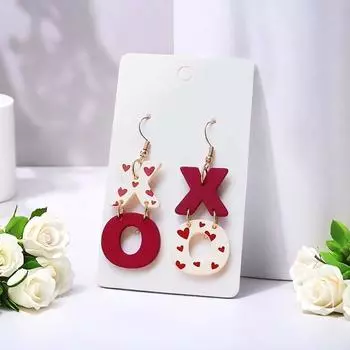 Серьги XO Wine Red Contrasting Hearts Printed Earrings One Size