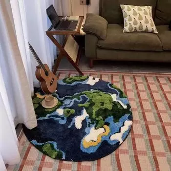 Earth Flocked Carpet Bedroom Bedside Blanket Simple Living Room Sofa Coffee Table Mat Three-dimensional Plush Absorbent Foot Mat 80x80cm