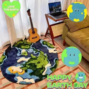 Earth Flocked Carpet Bedroom Bedside Blanket Simple Living Room Sofa Coffee Table Mat Three-dimensional Plush Absorbent Foot Mat 80x80cm