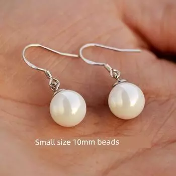 Easiest for Match 925 Sterling Silver South Korea Retro Women s Pearl Earrings (Fine ear hook) small size 10mm beads (very small)