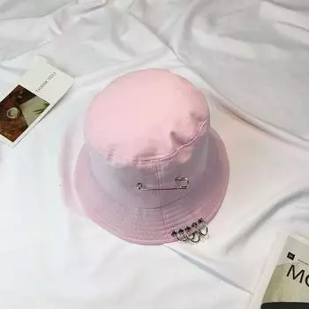 Easiest for Match Iron Hoop Pin Bucket Hat Harajuku Foldable Sun Protection Sun Shade Outing Fisherman Hat Men and Women Trendy Spring and Summer B08212 Five Ring Pin Fisherman Hat Pink M(56-58cm)
