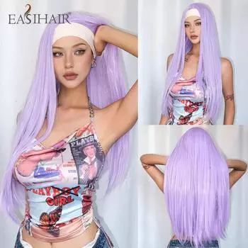 EASIHAIR Фиолетовые синтетические парики для белых женщин, длинные прямые парики с повязкой на голову, натуральные волосы, термостойкие, для ежедневного косплея, искусственные волосы