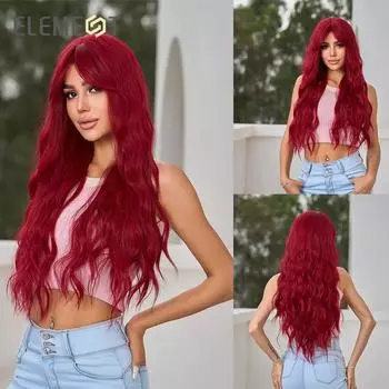 EASIHAIR, горячие синтетические длинные волнистые вьющиеся волосы цвета красного вина для женщин, женские термостойкие волосы для вечеринок, повседневные натуральные волосы