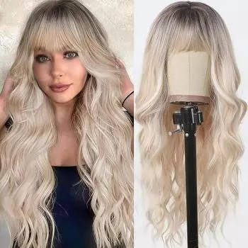 EASIHAIR пепельно-коричневый светлые синтетические парики, длинный волнистый парик с челкой для женщин, смешанный цвет с омбре, парик для повседневного использования, термостойкий