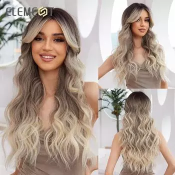 EASIHAIR Синтетические длинные волнистые вьющиеся волосы с эффектом омбре от черного до серого цвета, парики для женщин, женские термостойкие волосы для ежедневных вечеринок, натуральные волосы