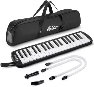 Eastar Keyboard Harmonica Pianica Hose Mouth Set 37 клавиш Легкий АБС-пластик, устойчивый к ржавчине, короткий мундштук, удлинительный шланг, сумка для переноски для студентов, черный цвет + чёрный