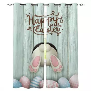 Easter Bunny Eggs Holiday Animal Blackout Curtains For Living Room Bedroom Window Treatment Blinds Drapes Kitchen Curtains W135 x H60cm