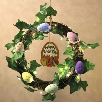 Easter Bunny Spring Wreath Eggs Wreaths Pendant Easter Decoration Wreath Window Display Door Simulation Garland