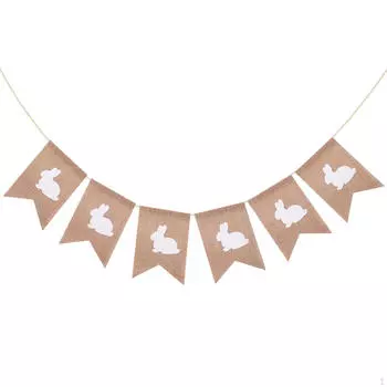 Пасхальный мешковинный баннер Флаг с кроликом Гирлянда Украшение Вымпел для празднования Окна