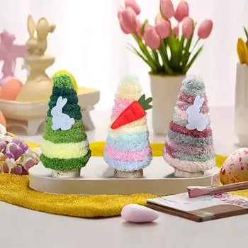 Easter Cartoon Pattern Home Party Wood Desktop Tabletop Mixing Colors Ornament Tree Shaped Spring Mini Decorative Decoration серый/розовый