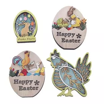Easter Decoration for Home Wooden Easter Rabbit Hen LED Light Easter Craft Desktop Ornament Table Centerpieces Signs