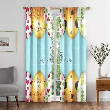 Easter Eggs Curtains for Living Room, Large Curtains, Bedroom Accessories, Outdoor Decor 50W160H(CM)x2Panel&Hook
