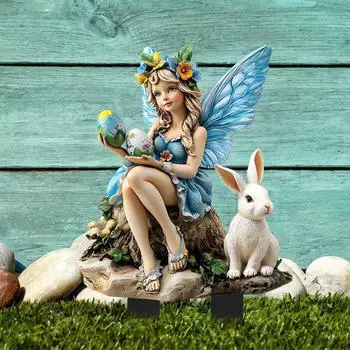 Пасхальная фея и кролик садовый колышек двор художественный декор декоративная доска креативное украшение для горшечных растений