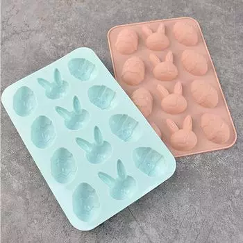 Easter Mold Cute Rabbit Eggs Silicone Mould Candy Fondant Cake Chocolate Baking Tools Kids Gift Easter Party Decoration Supplies синий