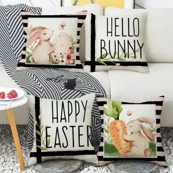 Easter pillowcase printed linen pillowcase sofa pillow home decoration pillowcase does not include pillow core 45*45cm
