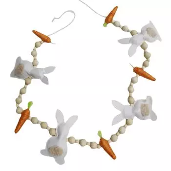 Easter Rabbit Carrot Garlands, Wooden Beads Rabbit Hanging Banners Spring Ornaments for Home One Size