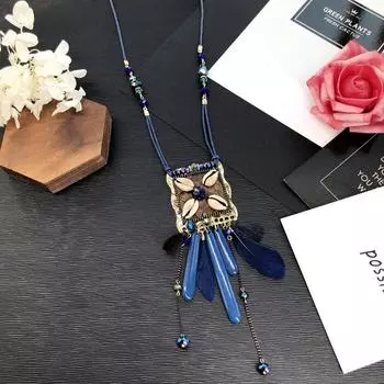 Eastern European style handmade retro fringed long necklace light luxury simple sweater chain crystal pendant versatile accessories