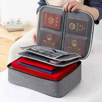Easy Carry File Organizer Bag Tear-resistant Oxford Cloth Portable Compact File Storage Bag for Office Triple Layer серый