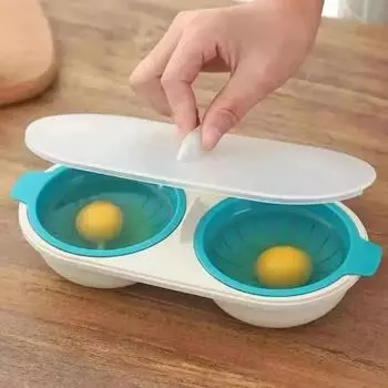 Easy Microwave Egg Poacher - Двойная чаша, кухонный гаджет из ABS без BPA для идеально приготовленных яиц синий