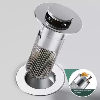 Фильтр для слива раковины Easy Sink Drain Filter Pop-up для ванной комнаты Фильтр для слива раковины из нержавеющей стали для ванной комнаты Фильтр для слива раковины из нержавеющей стали для пола для многофункционального использования серебряный